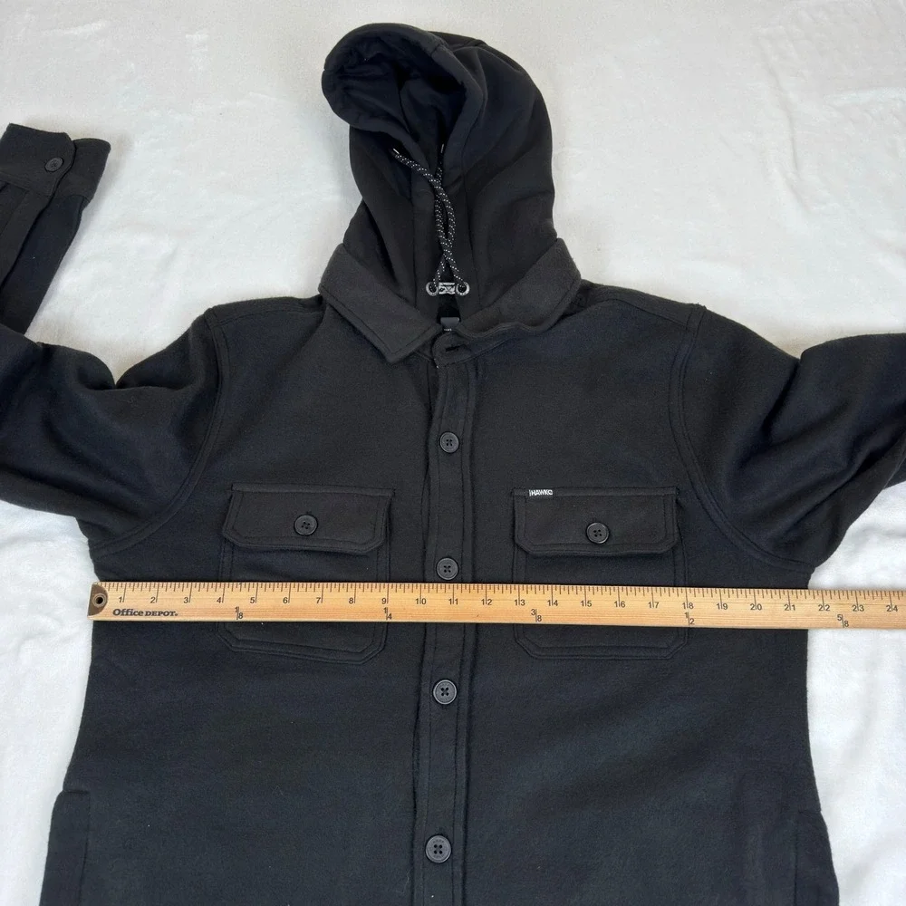 Tony Hawk Mens Polar Fleece Hooded Shacket Black Button Front Jacket Medium NEW
